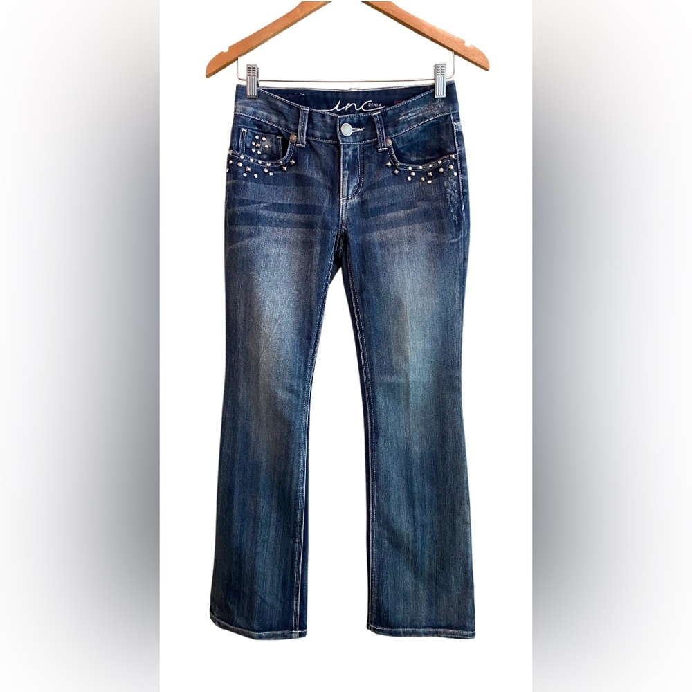 INC International Concepts Boot Cut Blue Jeans with Classic Fading